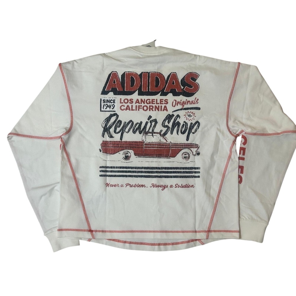 Adidas Repair Shop Men S White New Los Angeles California Repair Shop Graphic LS - Picture 7 of 7